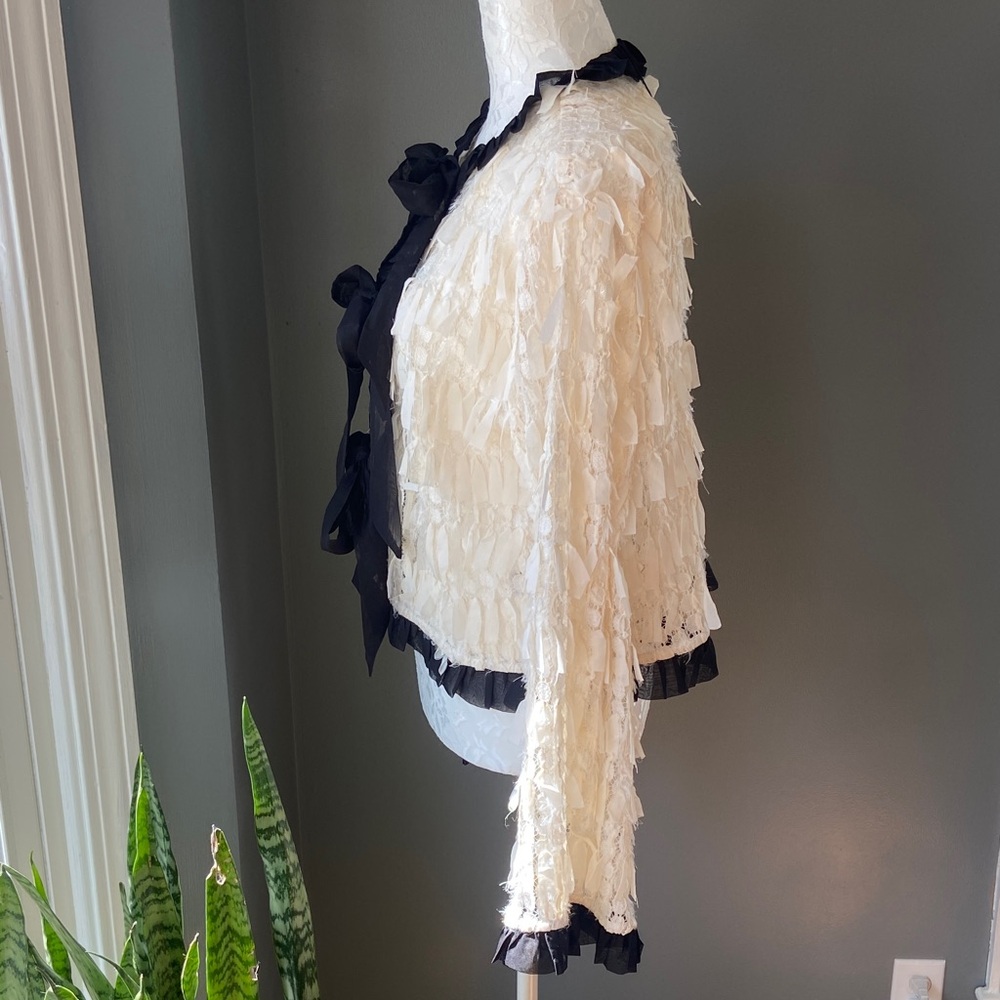 NWT Zara Ivory Ruffle-Trim Sheer Blouse - Picture 8 of 11